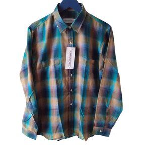 Men's Plaid Long Sleeve Shirt  Fall Colors Size Large